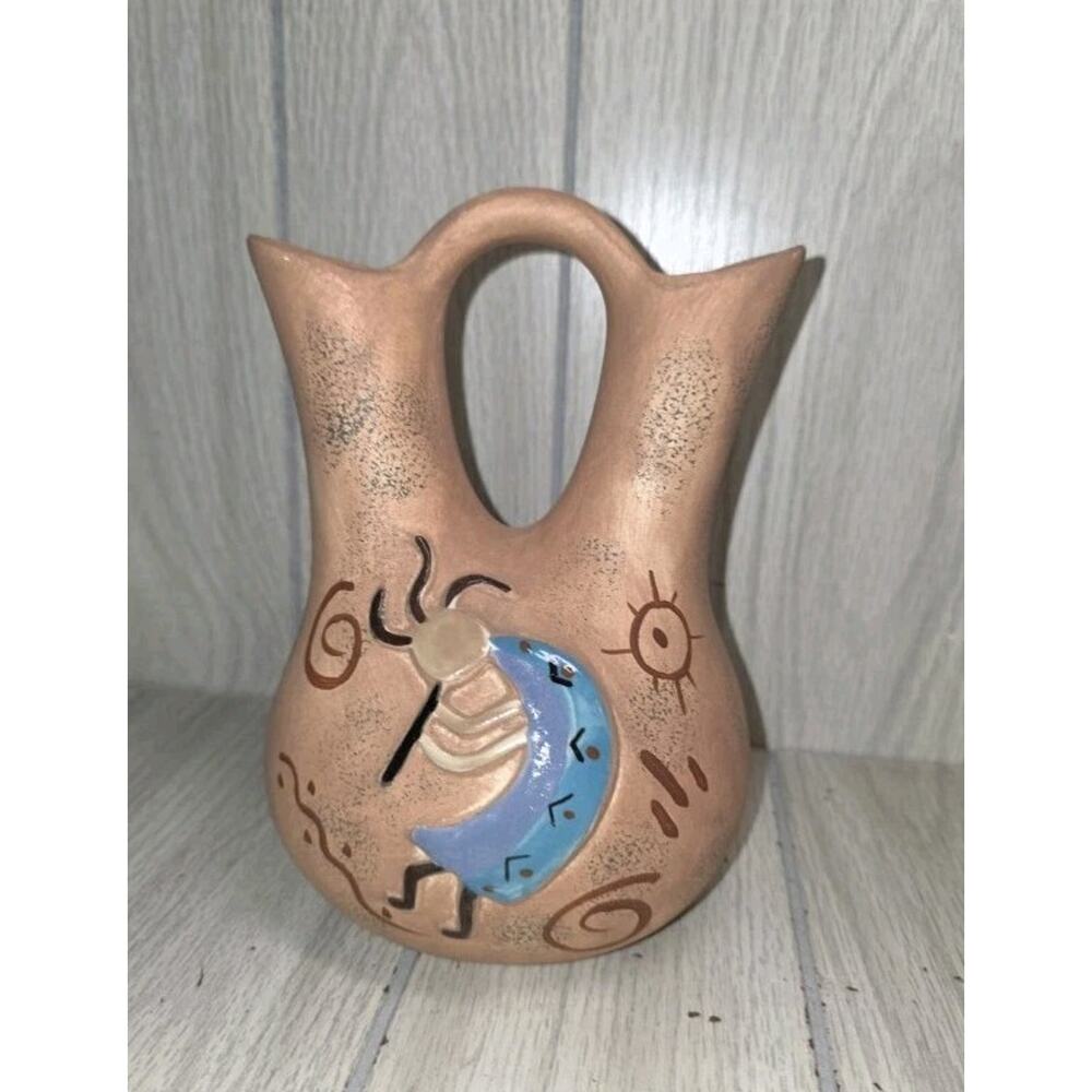 Vintage Wedding Vase Miniature Native American Kokopelli 8" Primitive Indian